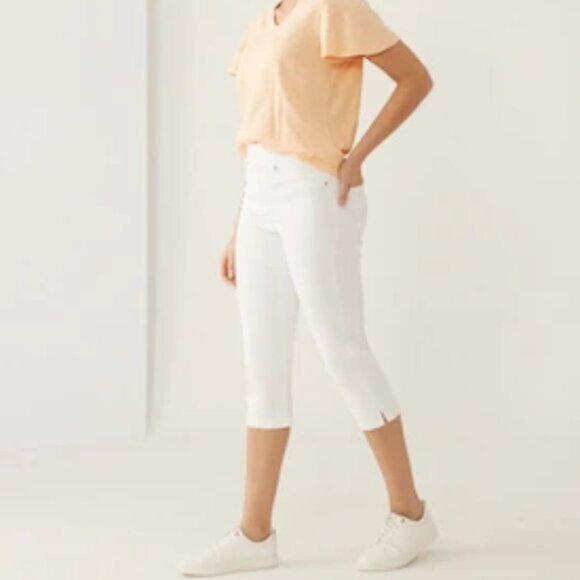 New Bellina White Pull On Stretch Denim Capri Size XS bin 4E - Picture 1 of 5